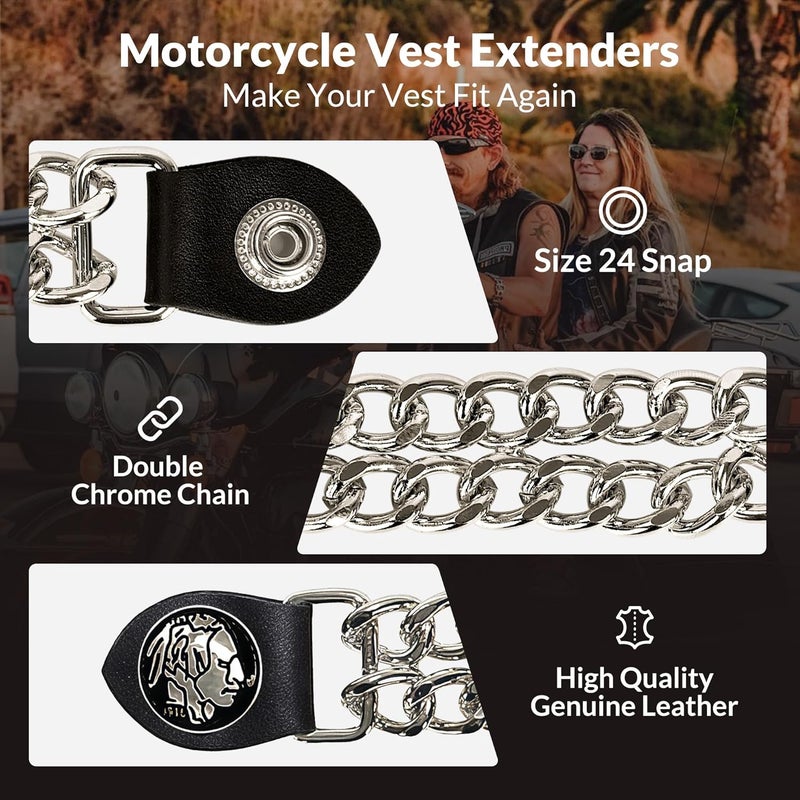 Mirthcos Motorcycle Vest Extenders for Men & Women - 4 PCS Leather Vest Extensions for Biker - Durable Double Chrome Chains - Image 3